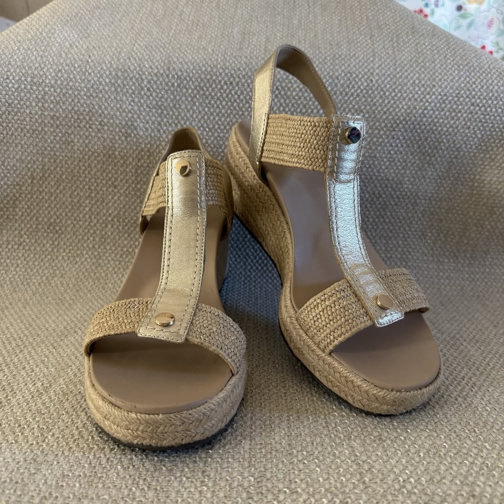 Vionic Calera Espadrille Wedge Sandal Gold Metallic Women's Size 10 Luxury
